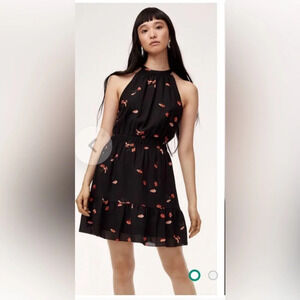 Wilfred Effet halter style mini  dress black with botanical print. size small.